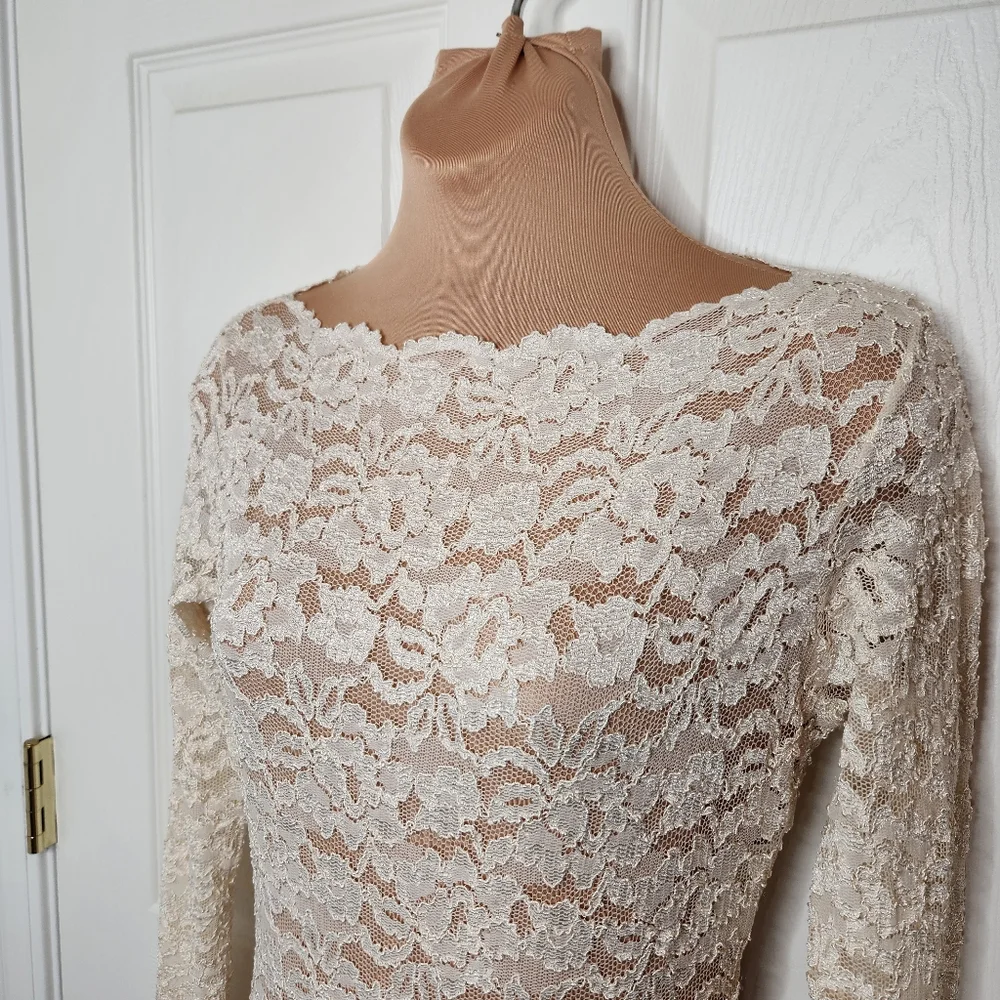 Vintage Victoria's Secret Lace Body Suit Long Sleeve Ivory White USA Size Small